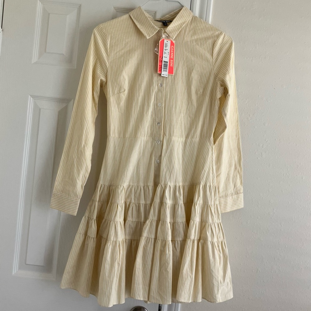 Gianni Bini Yellow Long Sleeve Striped Dress